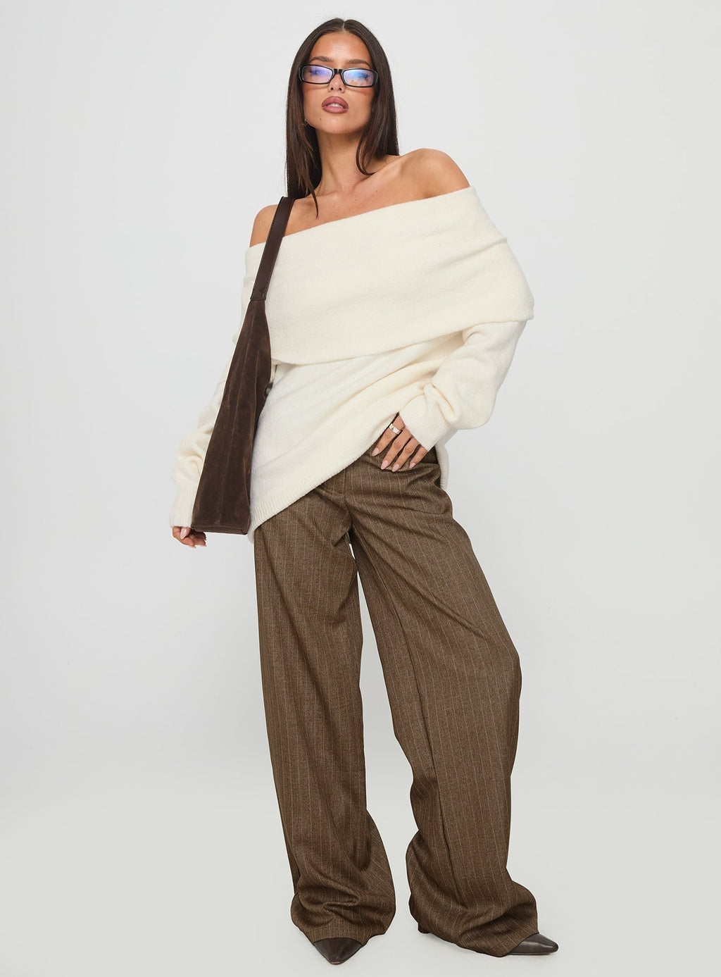 Halona Off Shoulder Knit Sweater Cream