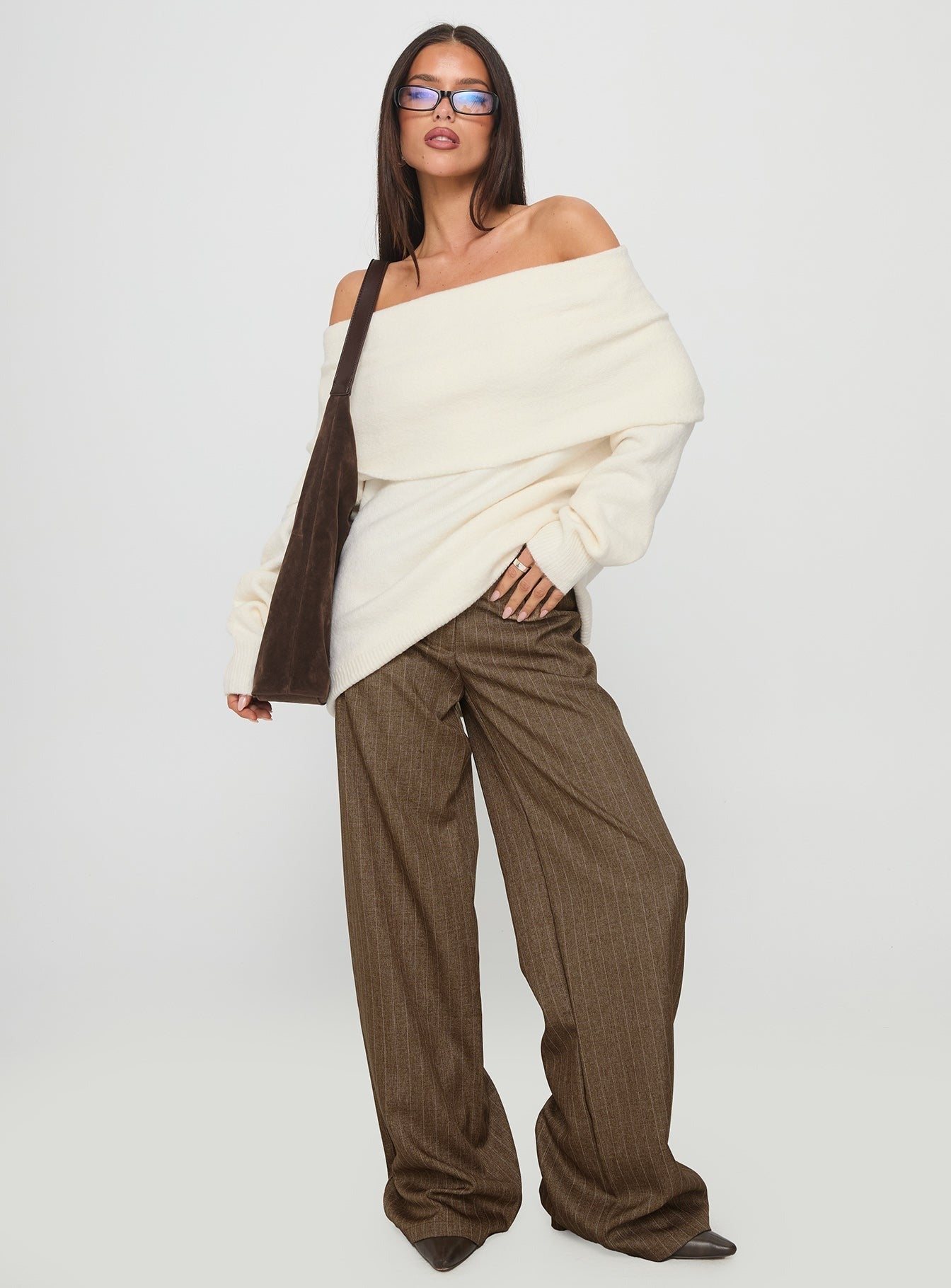 Halona Off Shoulder Knit Sweater Cream