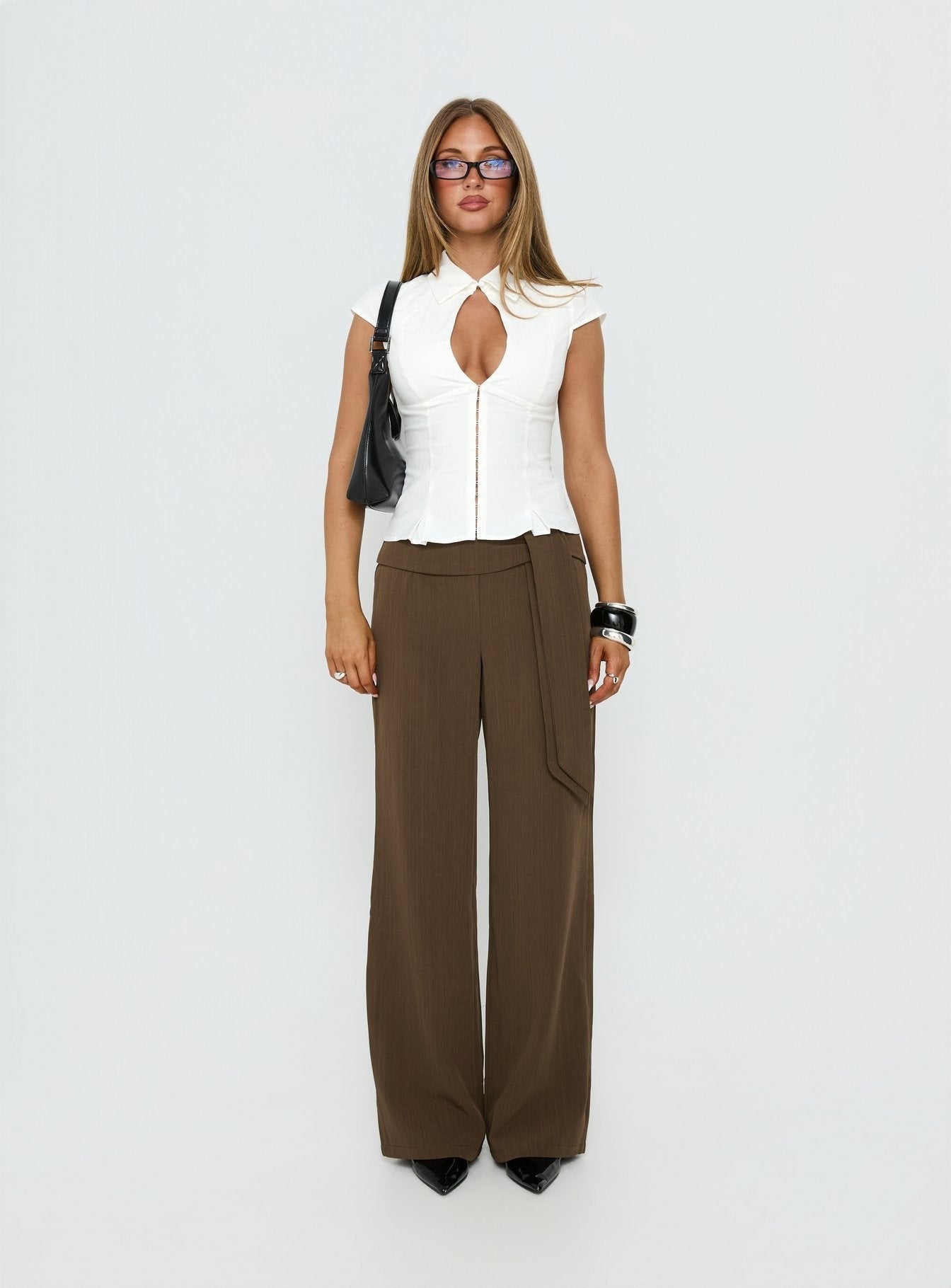Yalanda Cut Out Collared Top White