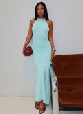 Aloise High Neck Draped Maxi Dress Cyan