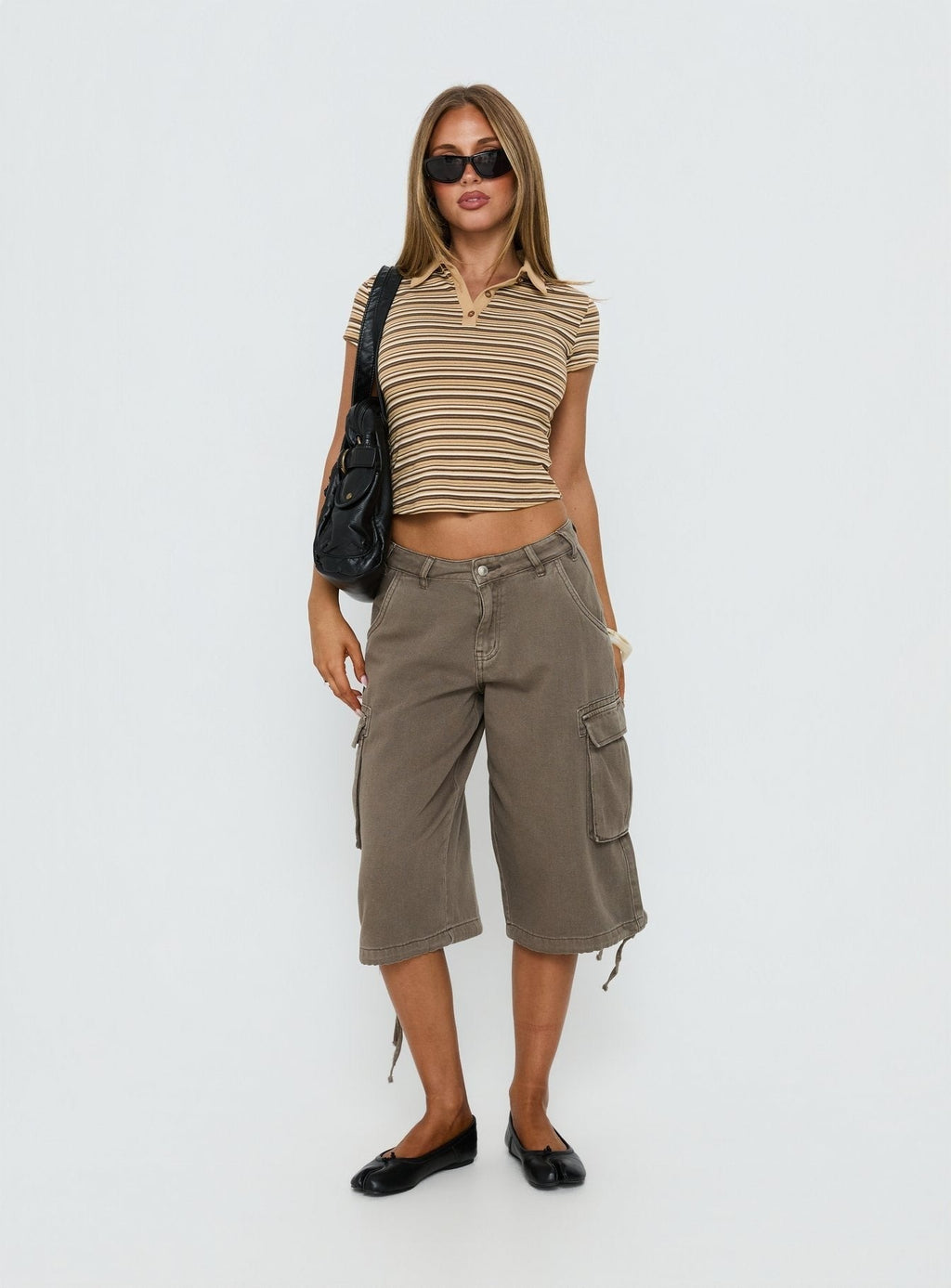 Sylvanna Collared Top Beige Stripe