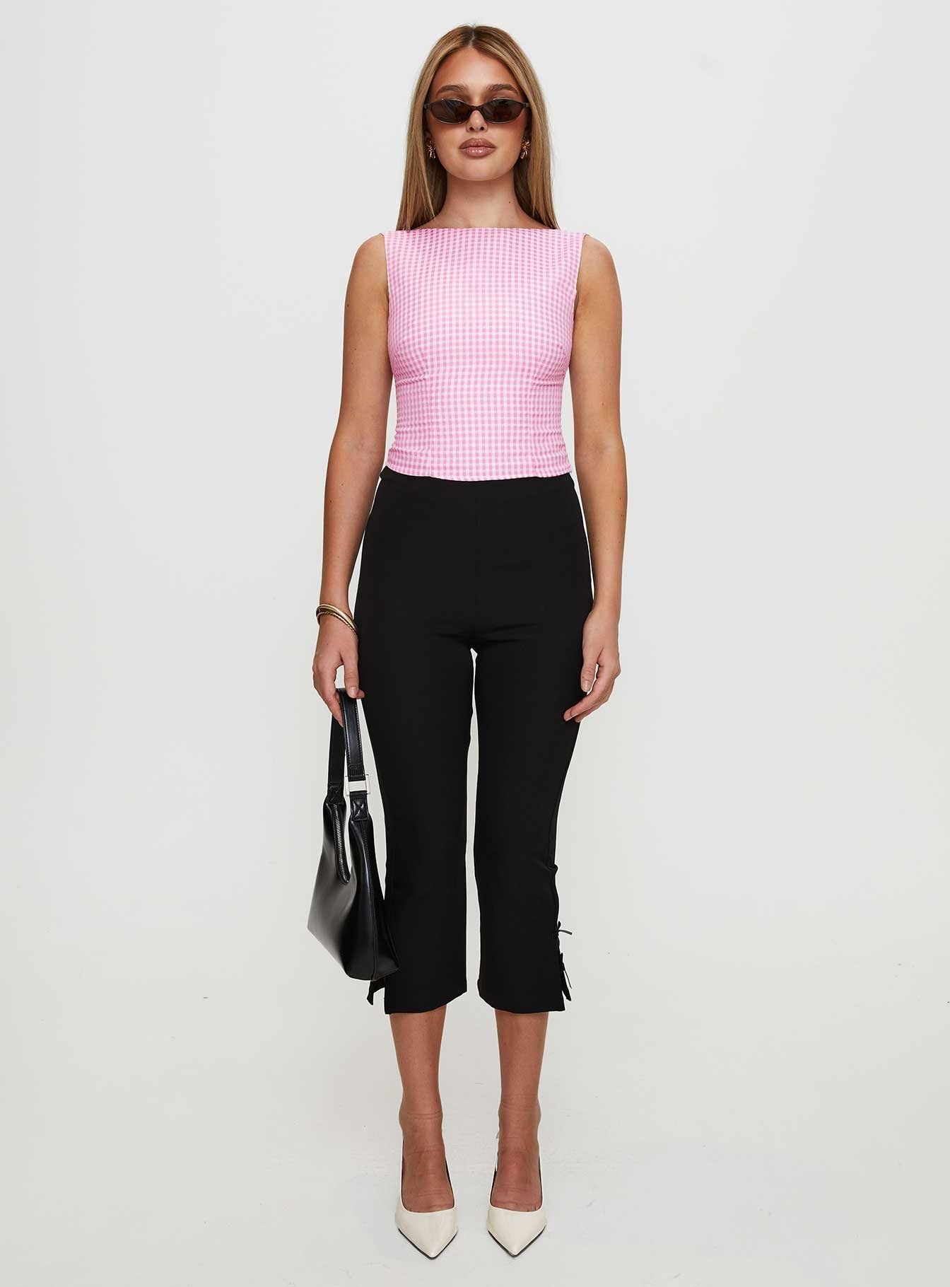 Monterrey Backless Bow Detail Top Pink Gingham