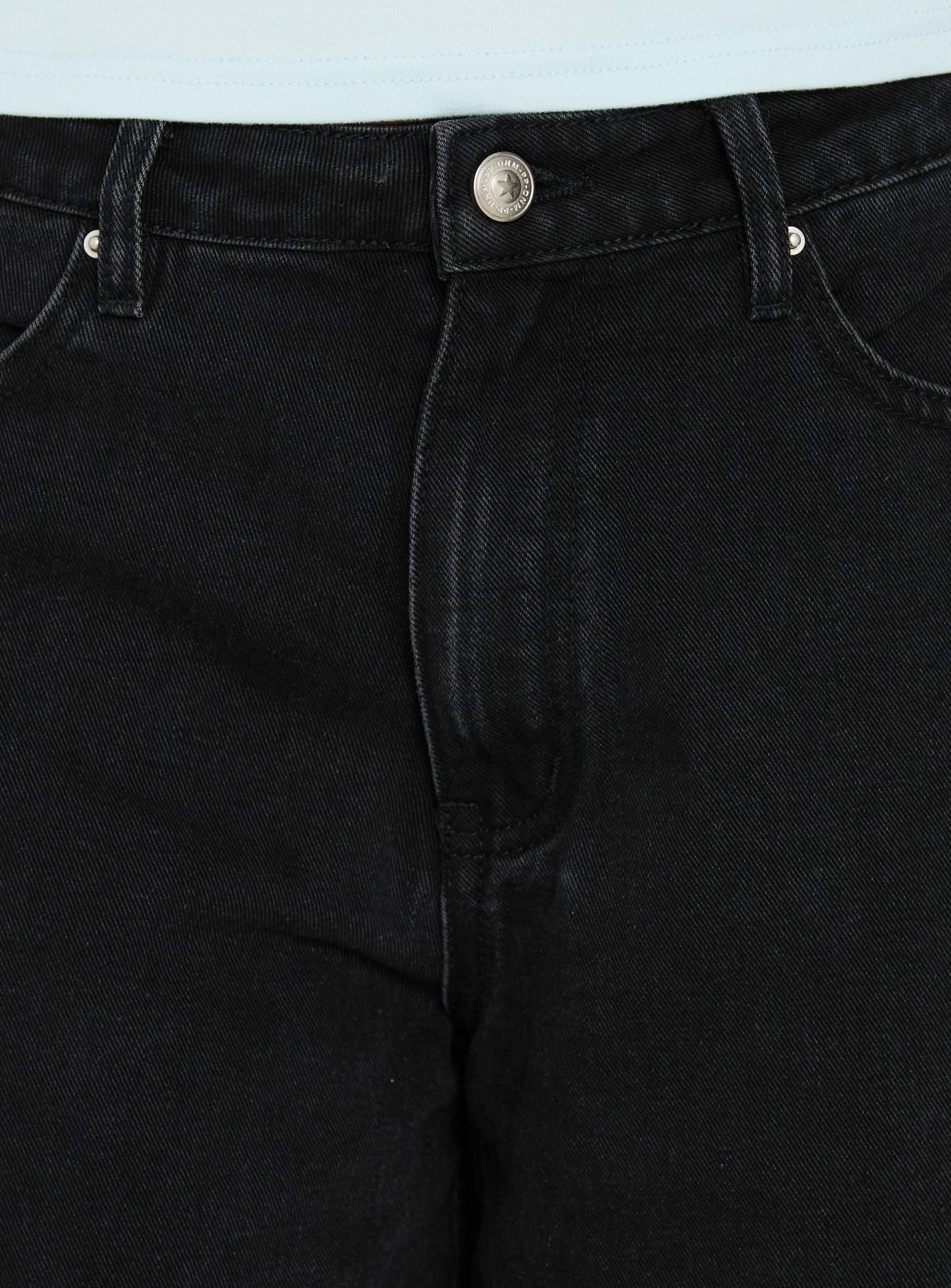 Naylor Mid Rise Wide Leg Jeans Washed Black Denim