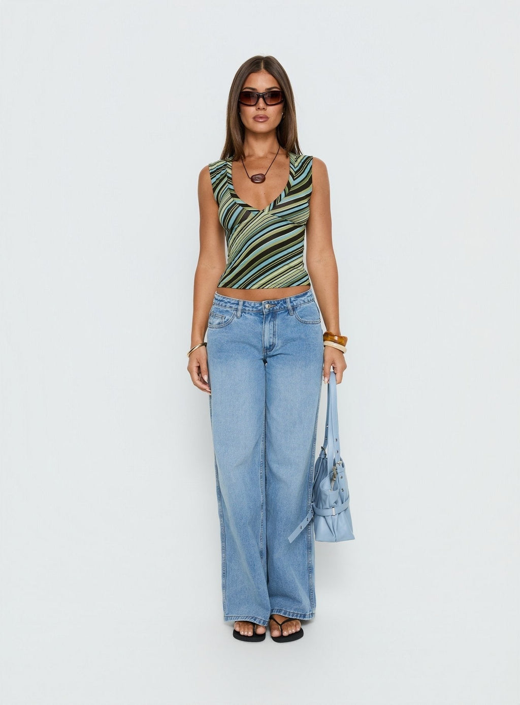 Ramos Low Rise Wide Leg Denim Jeans Bright Blue Wash