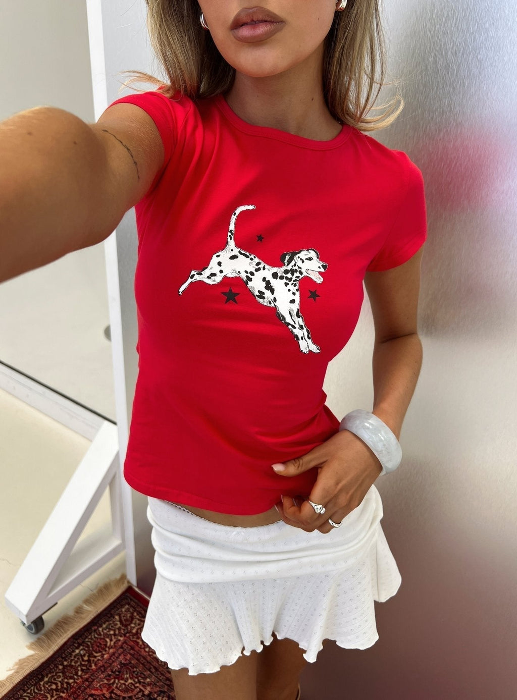 Dalmation Love Graphic Baby Tee Red