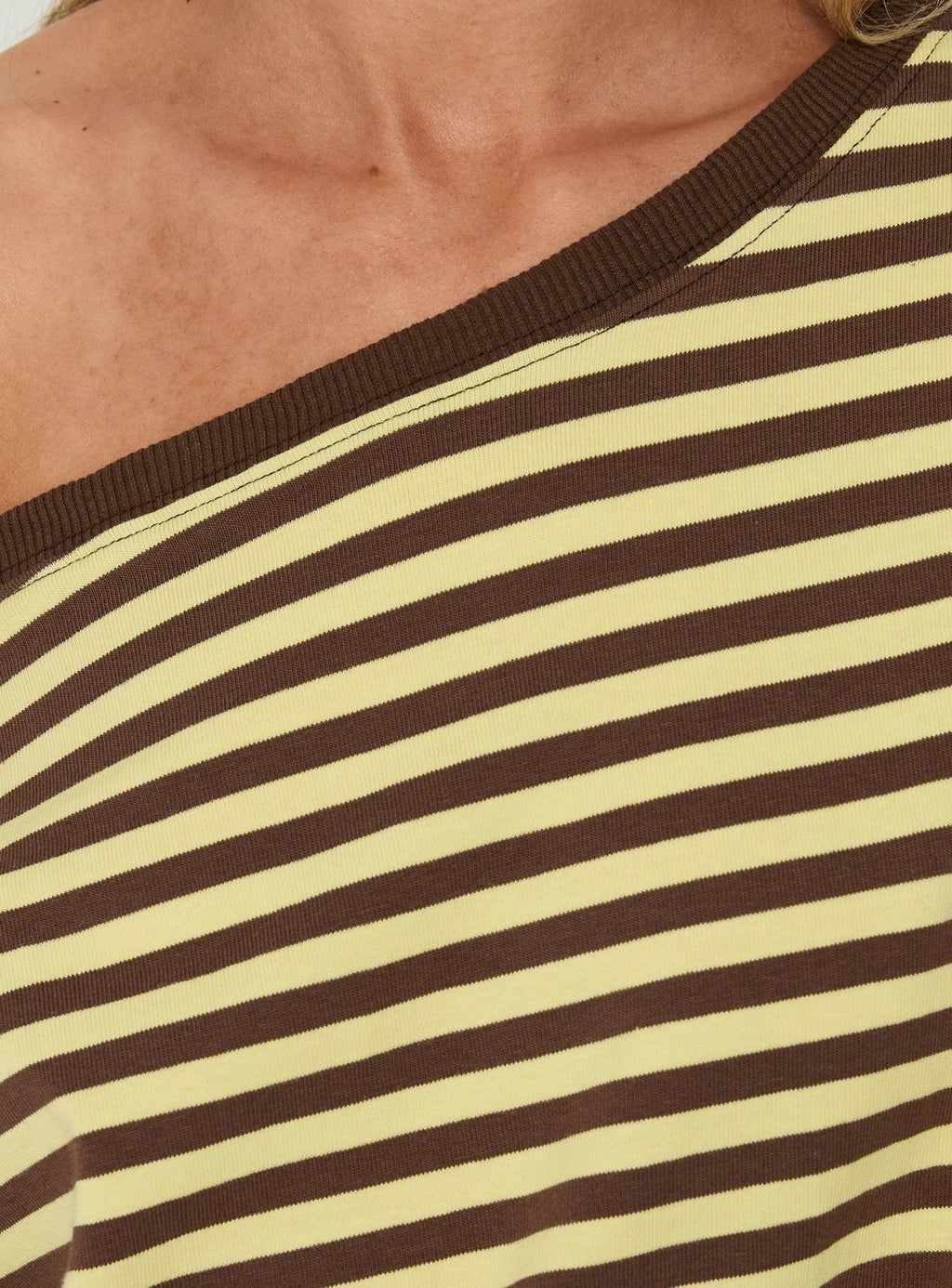 Settle Down One Shoulder Top Yellow / Chocolate Stripe