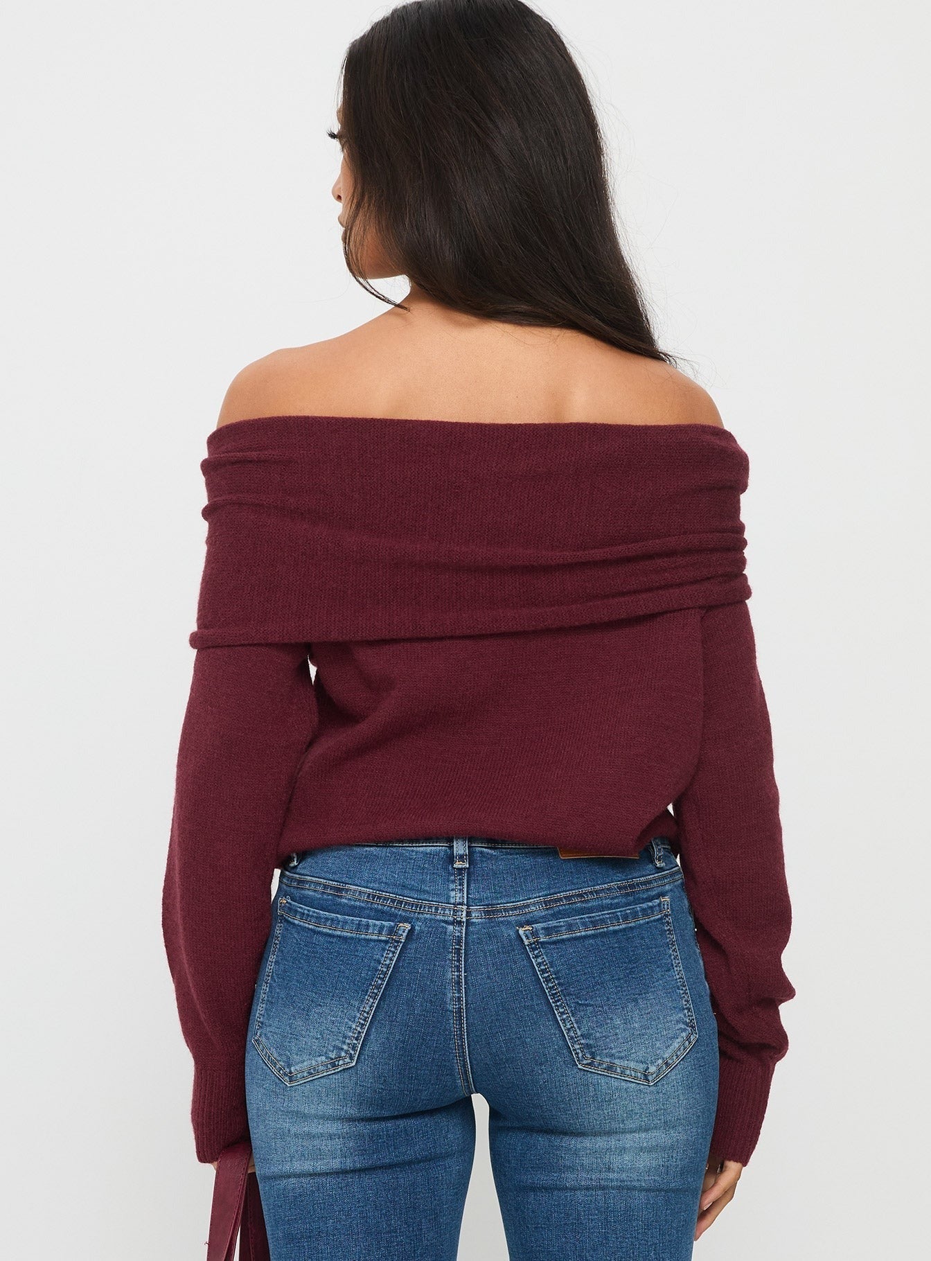 Viora Off Shoulder Knit Sweater Wine