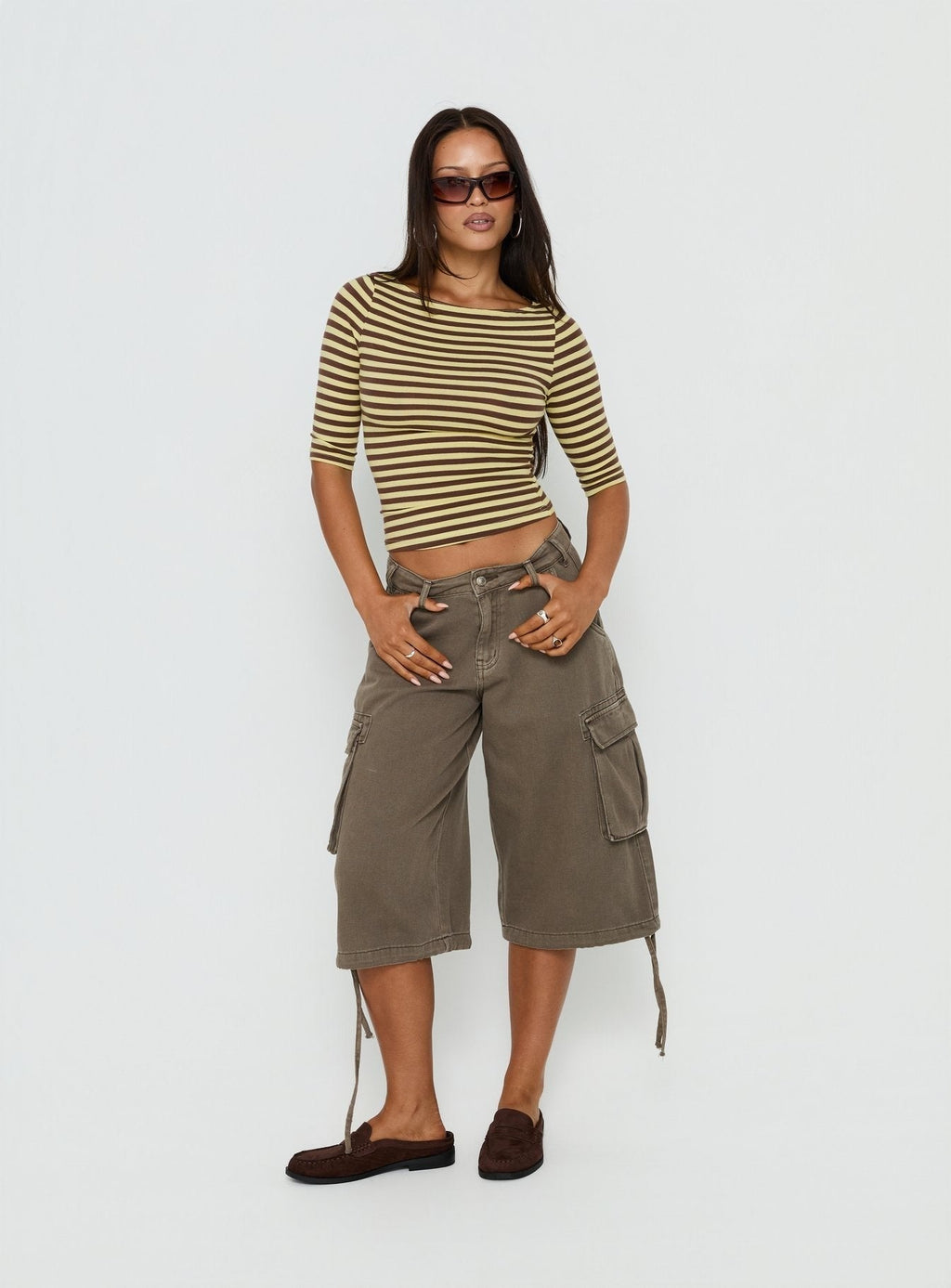Darling Days 3/4 Sleeve Top Chocolate / Yellow Stripe