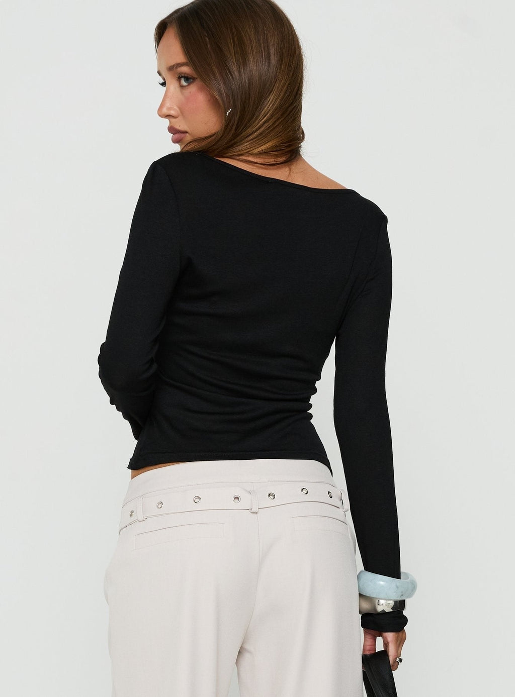 Long Weekends Semi-Sheer Long Sleeve Top Black