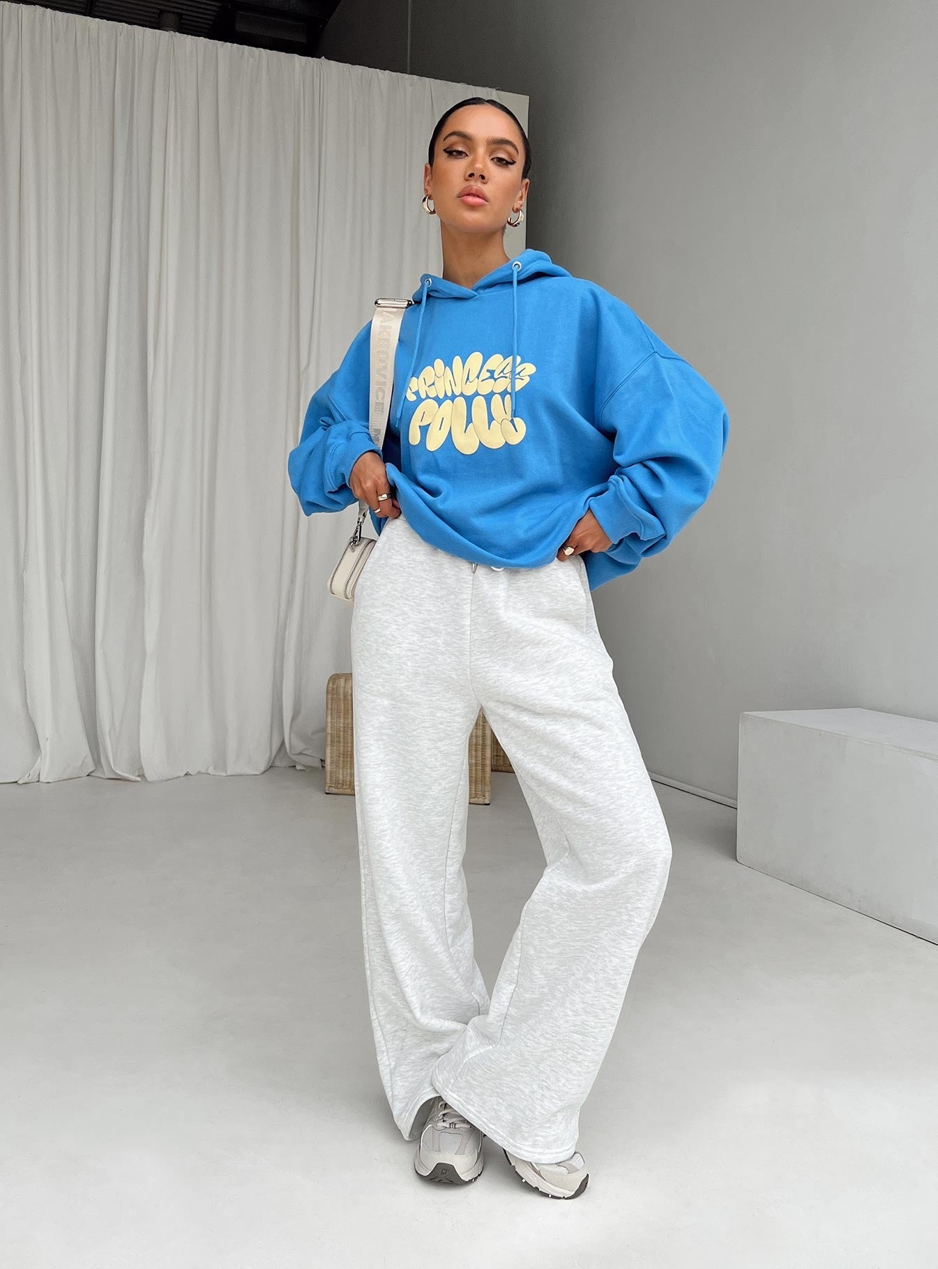 Princess Polly Hoodie Sweatshirt Bubble Text Blue / Yellow