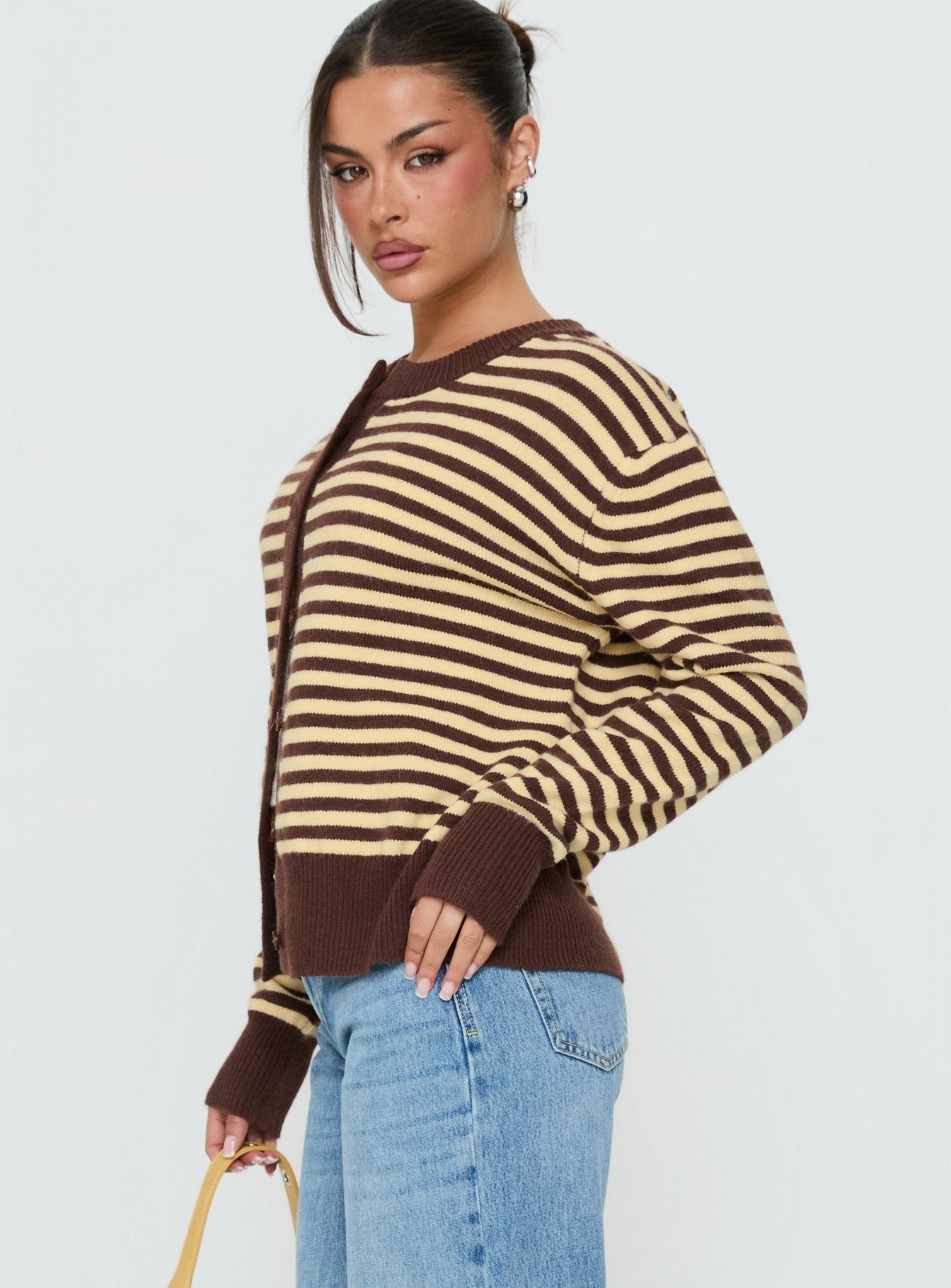 Melancholia Cardigan Brown / Lemon Stripe