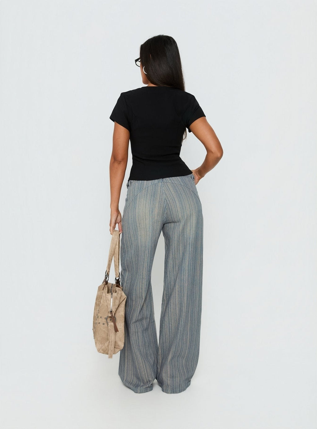 Mckinley Mid Rise Wide Leg Jeans Dark Blue Stripe
