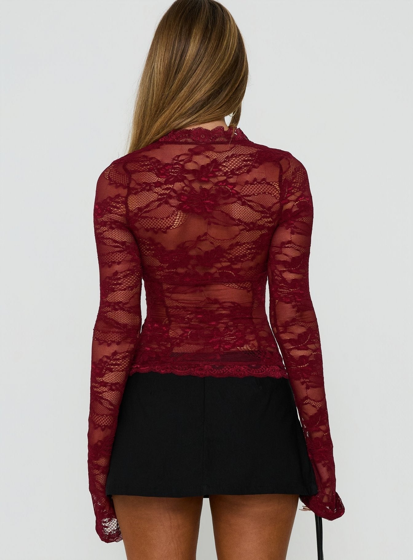 Kecia Long Sleeve Lace Top Burgundy