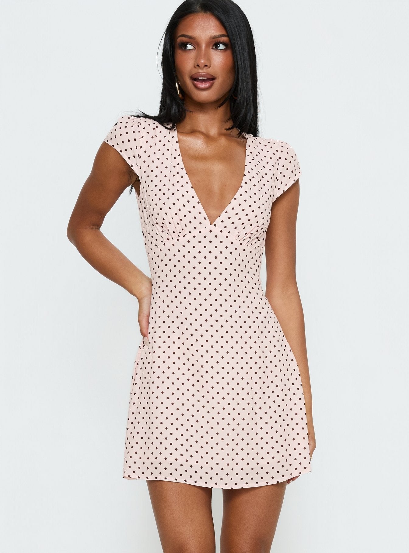 Cannelloni Mini Dress Pink / Brown Polka Dot
