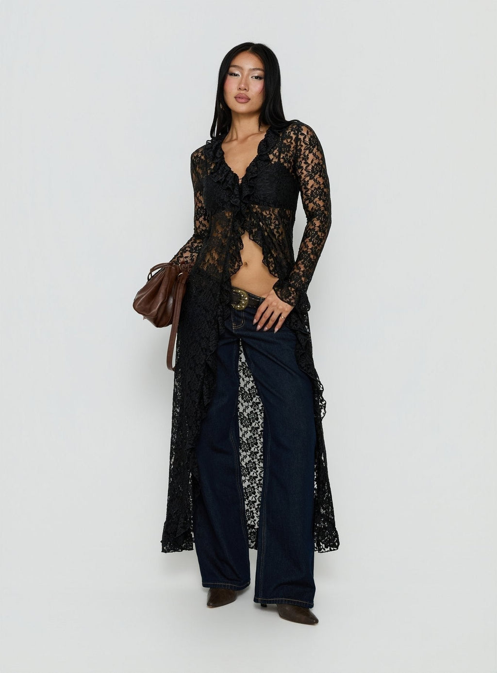 Long Nights Long Sleeve Lace Maxi Dress Noir