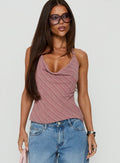 Geovana Plunge Neck Top Pink Stripe