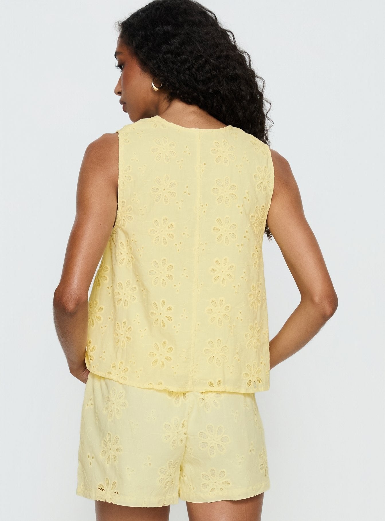 Lindey Embroidered Sleeveless Top Yellow