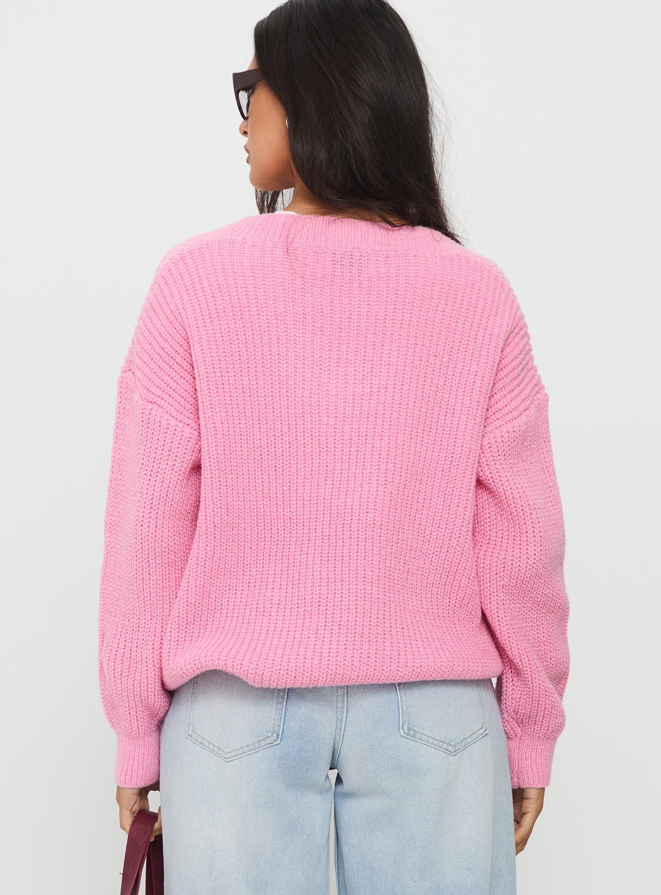 Zoea V Neck Knit Sweater Pink