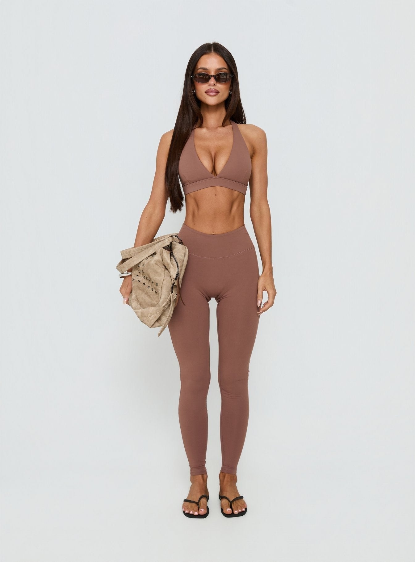 In Motion Active Plunge Halter Crop Top Clay
