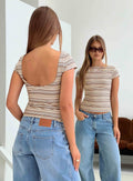 Nyren Low Back Boatneck Top Multi Stripe
