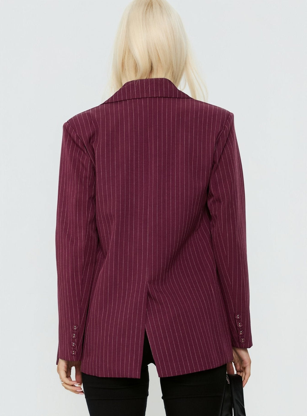 Crowd Pleaser Pinstripe Oversized Blazer Burgundy Pinstripe