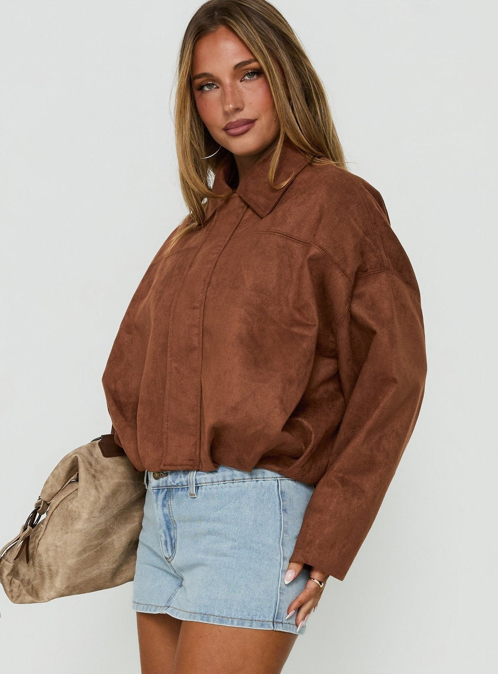 Enlightened Faux Suede Bomber Jacket Caramel