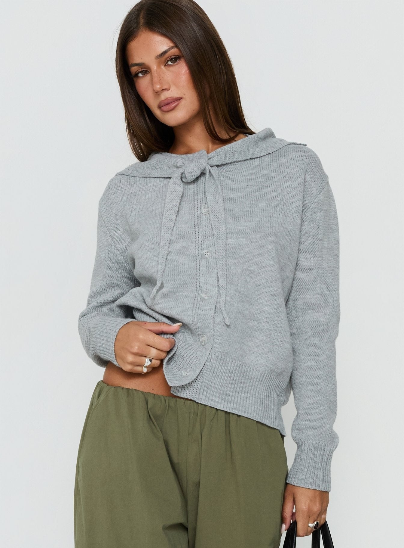 Pippy Scarf Tie Sweater Light Grey