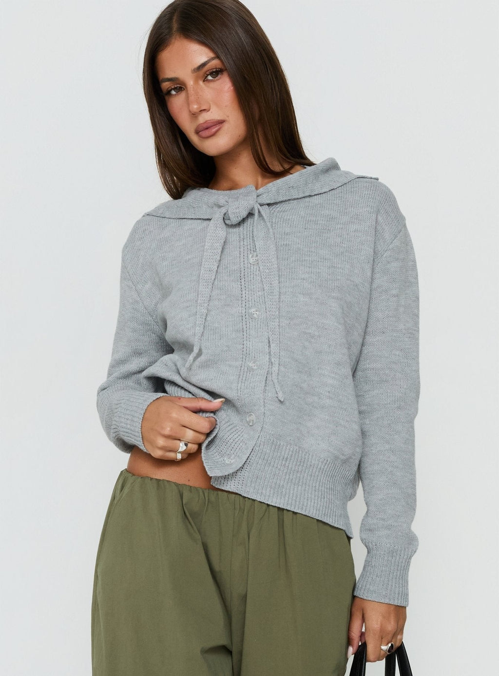 Pippy Scarf Tie Sweater Light Grey