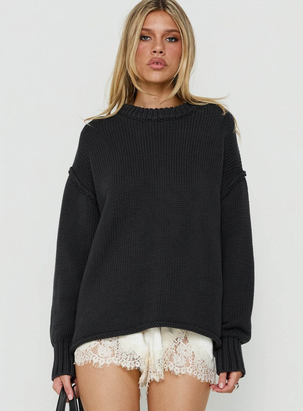 Wilda Crew Neck Knit Sweater Charcoal