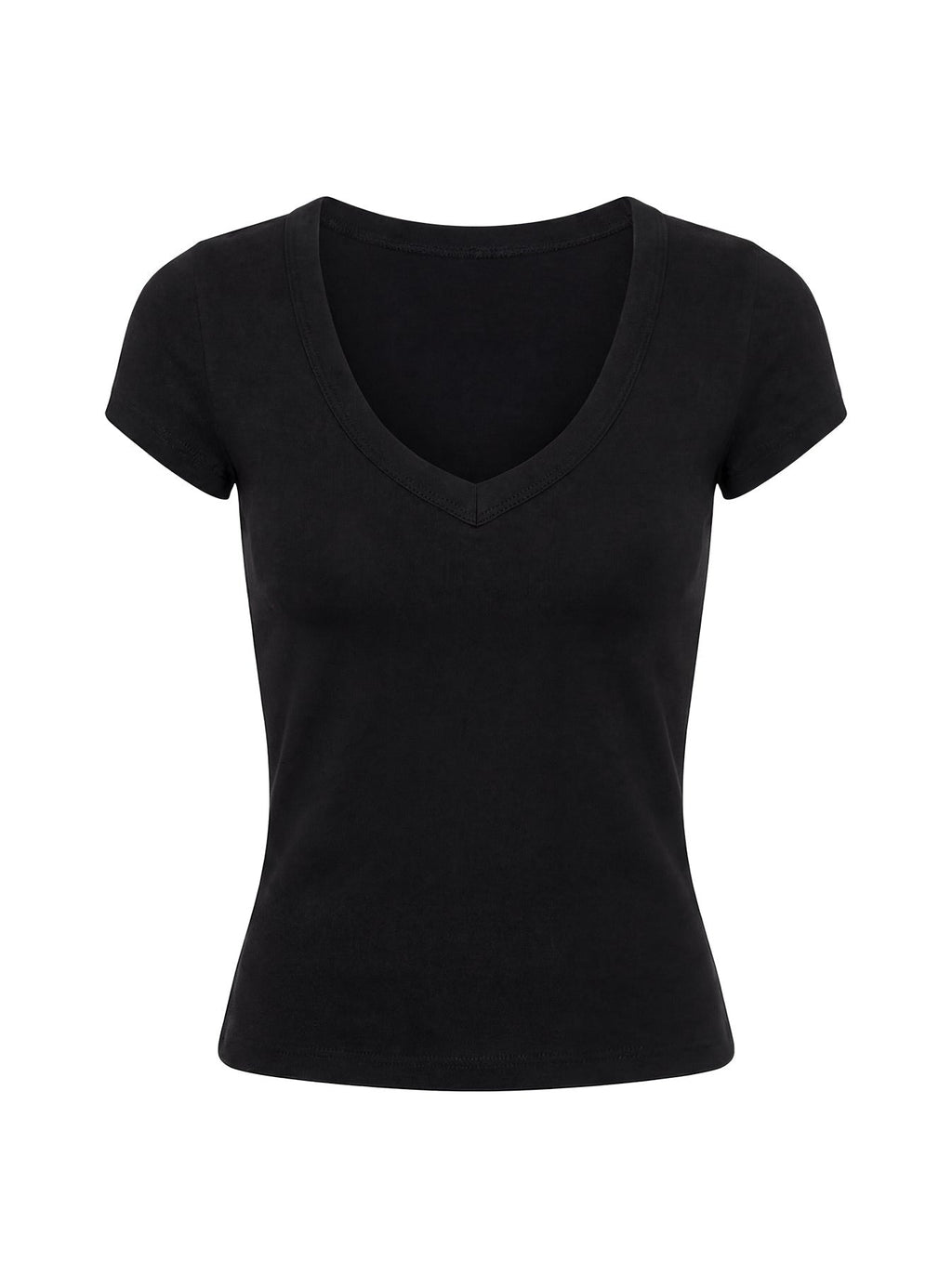 Daily Define Deep V Short Sleeve Top Black