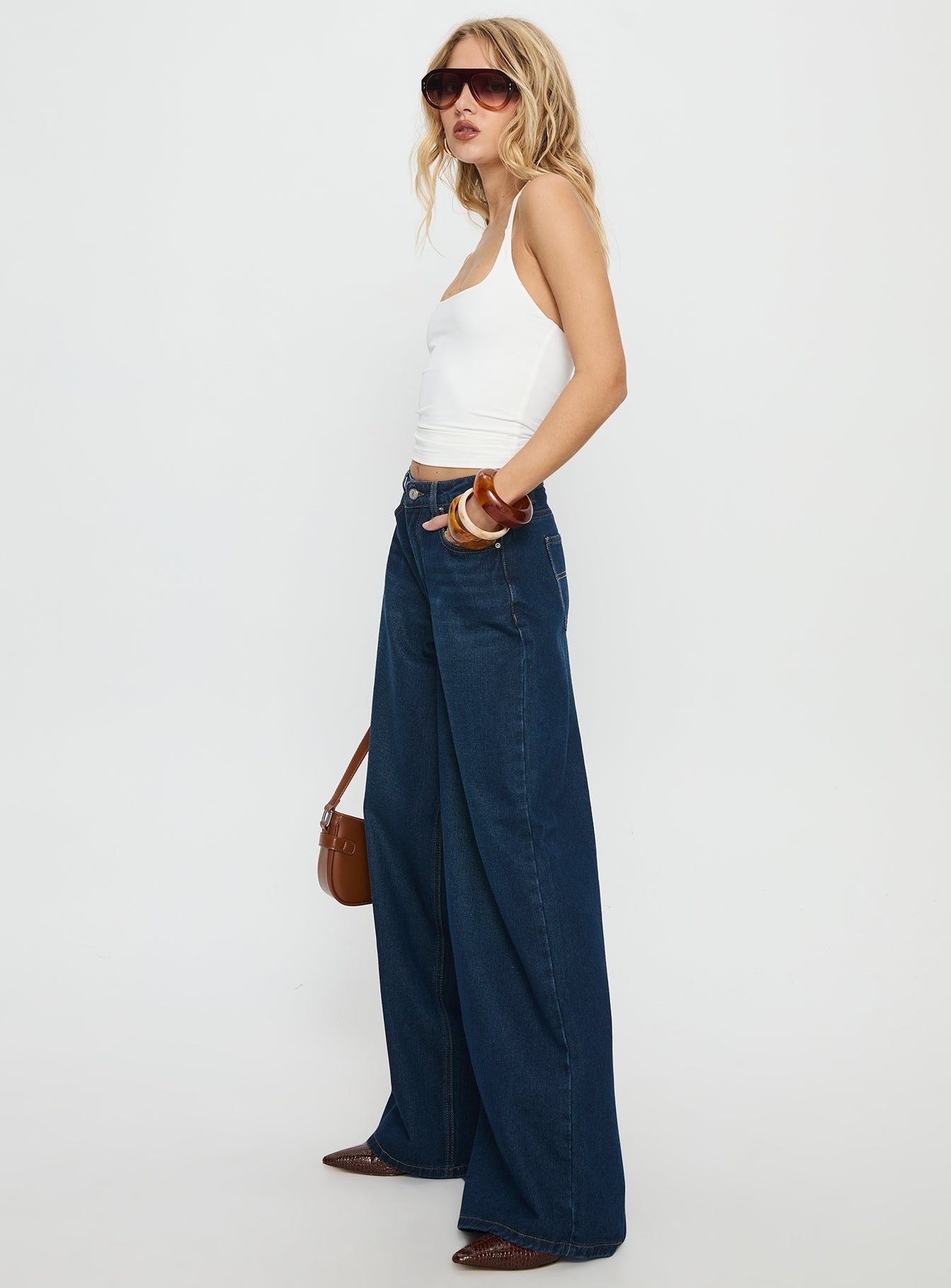 Naylor Mid Rise Wide Leg Jeans Mid Blue Denim