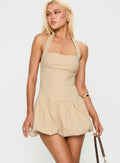 Gigli Bubble Hem Mini Dress Beige