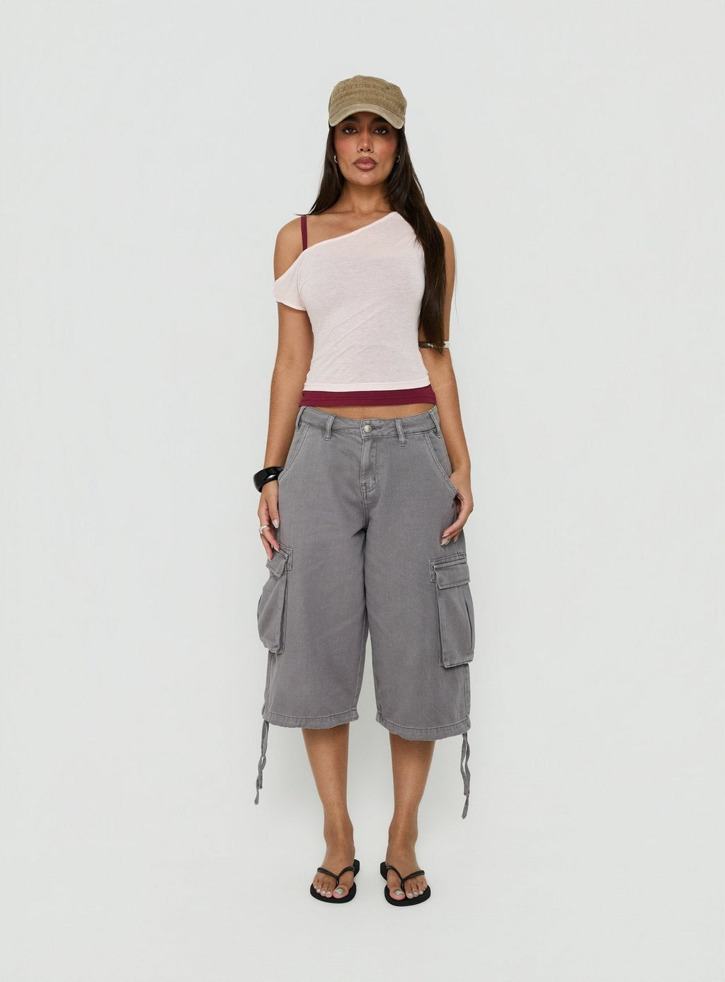 Klaretta Off Shoulder Draped Layered Top Pink / Burgundy