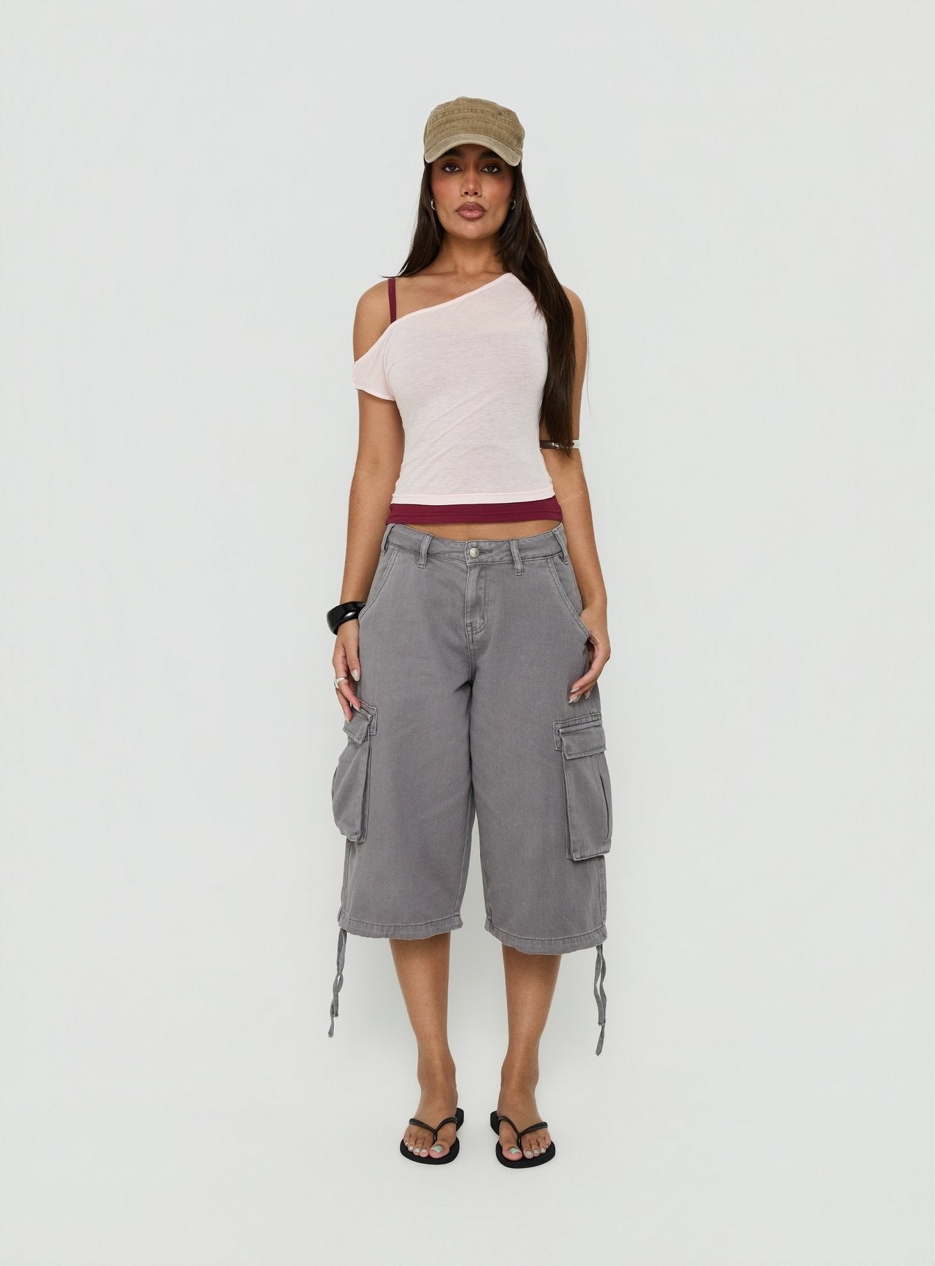 Klaretta Off Shoulder Draped Layered Top Pink / Burgundy