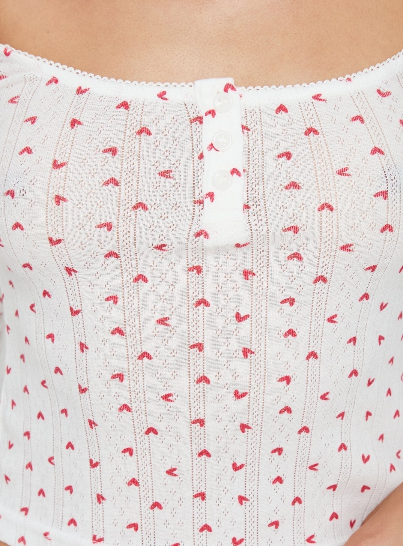 Sleepytea Pointelle Sleep Long Sleeve Top White / Red