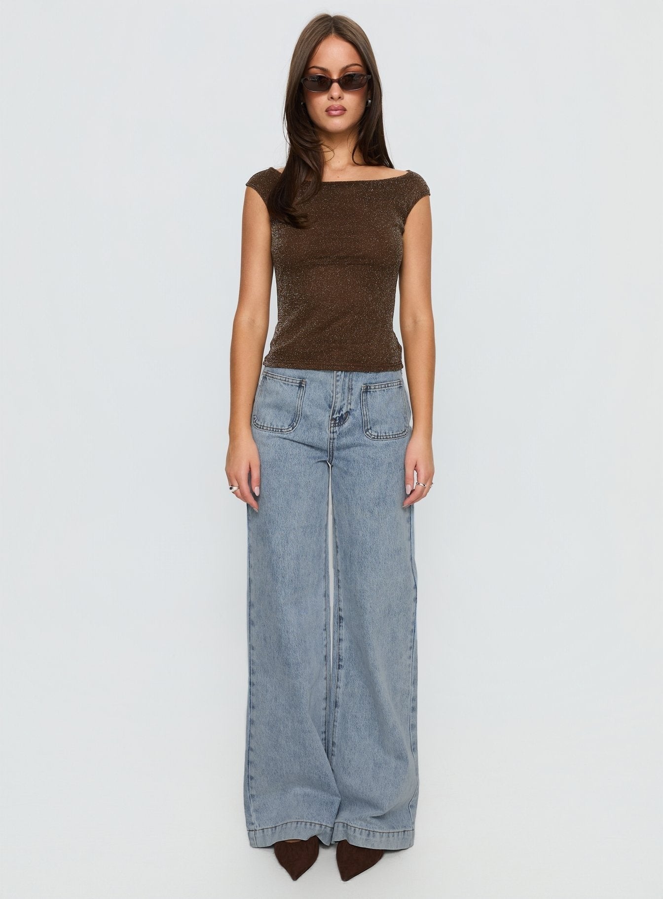 Goldie High Rise Wide Leg Pocket Jeans Light Wash