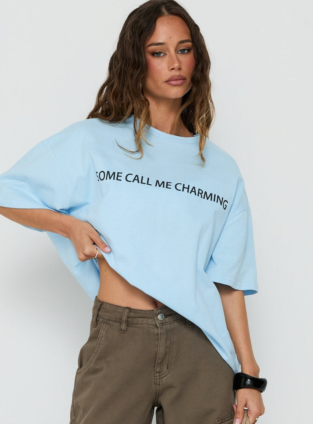 Some Call Me Charming Oversized Graphic Tee Light Blue