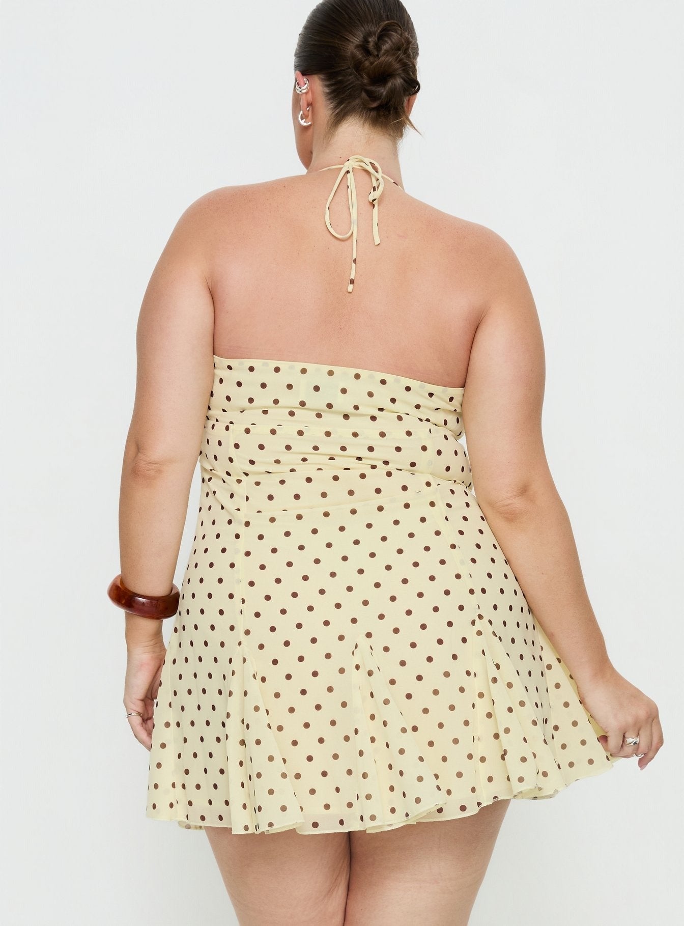 Delamere Mini Dress Yellow / Brown Polka Curve