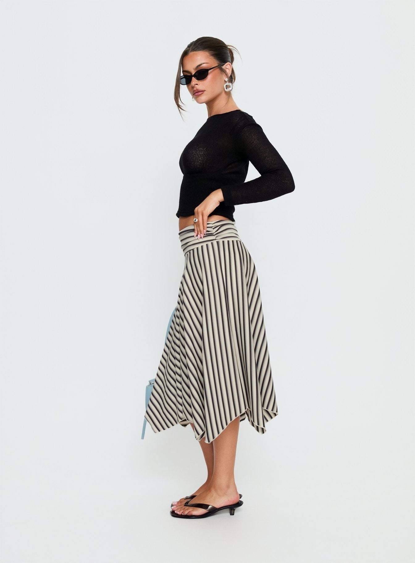 Cobee Asymmetrical Midi Skirt Multi Stripe