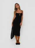Evendra V Neck Cutout Midi Dress Black