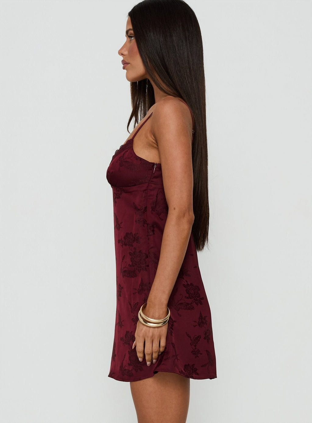 Had Me At Hello Lace Trim Mini Dress Burgundy