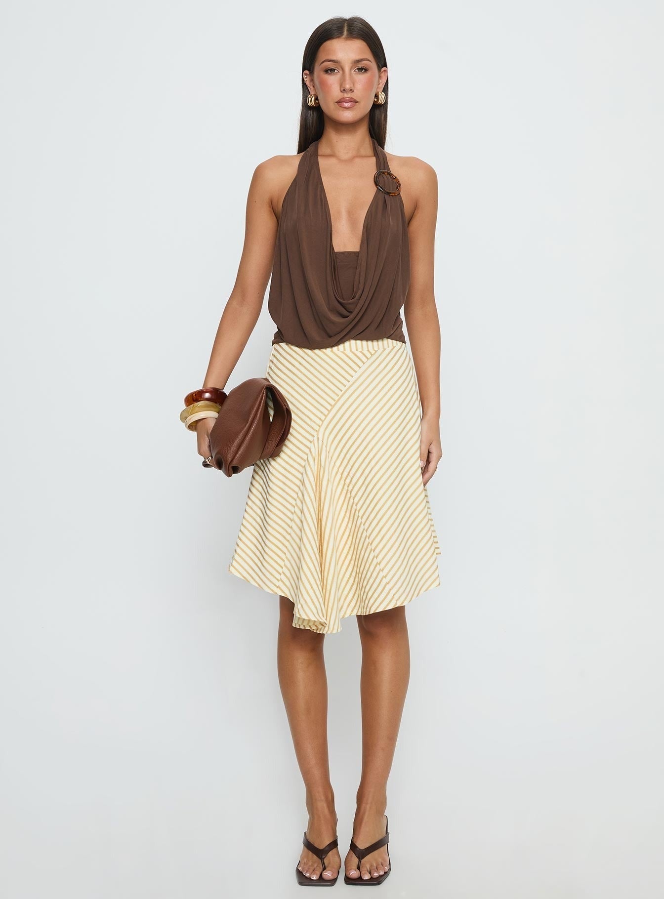 Pleasantries Asymmetrical Midi Skirt Cream Stripe