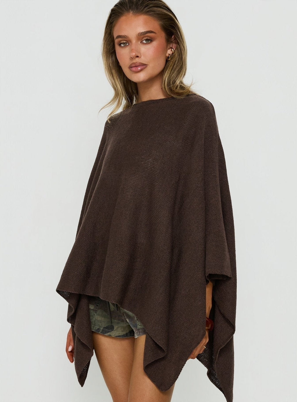 Elvidia Batwing Knit Sweater Brown
