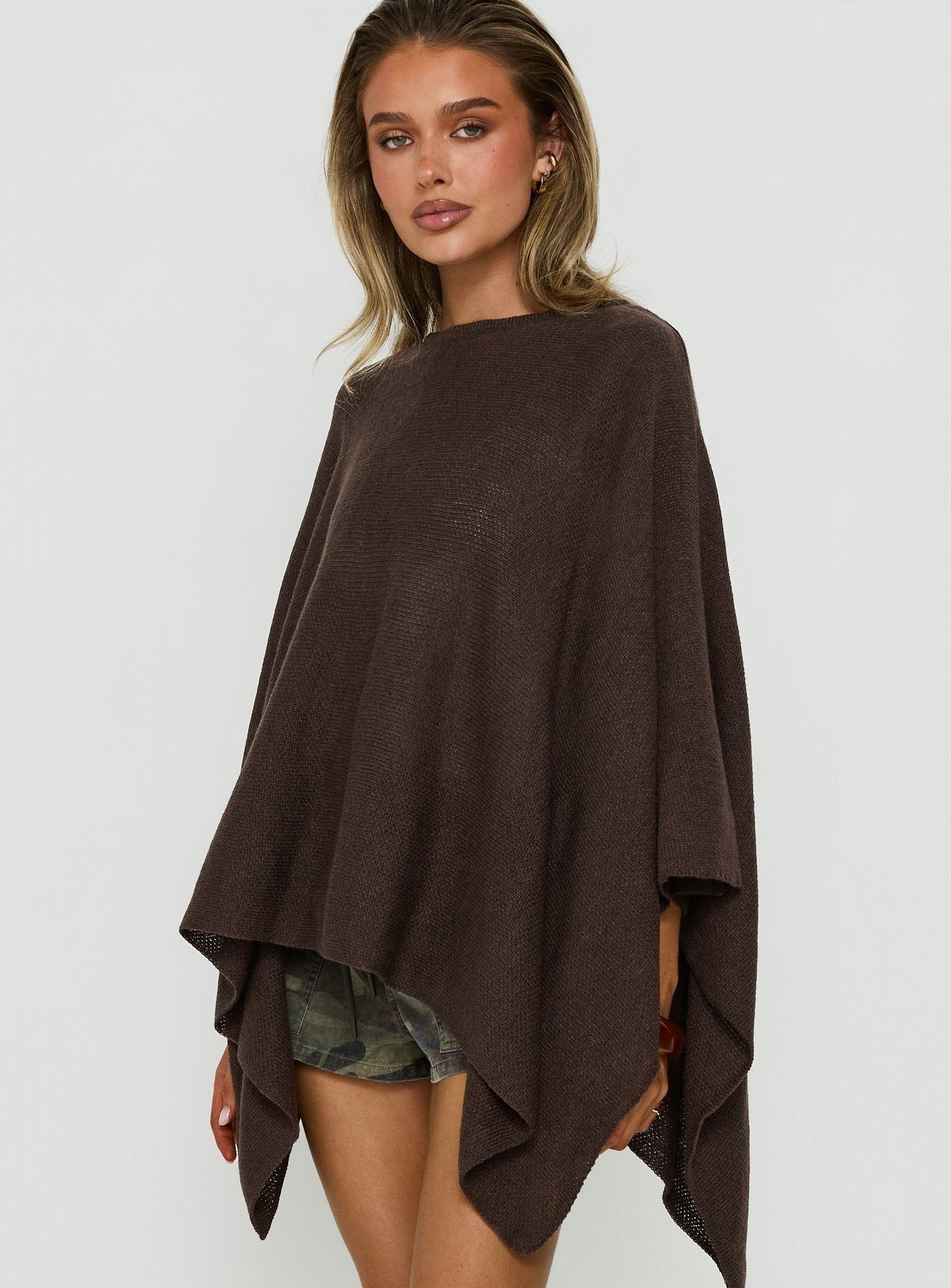 Elvidia Batwing Knit Sweater Brown