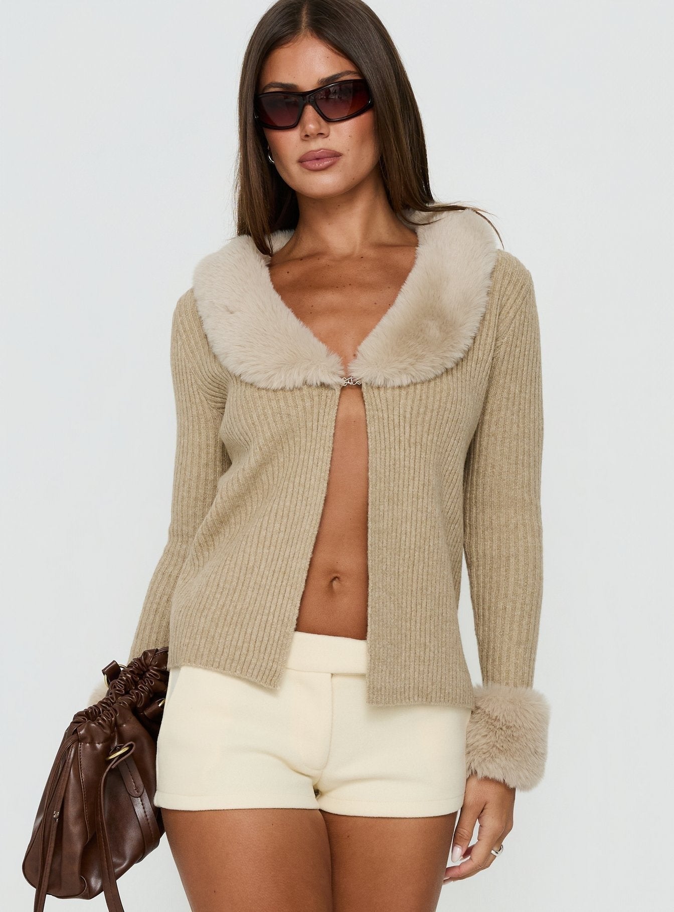 Gisele Faux Fur Trim Long Sleeve Sand