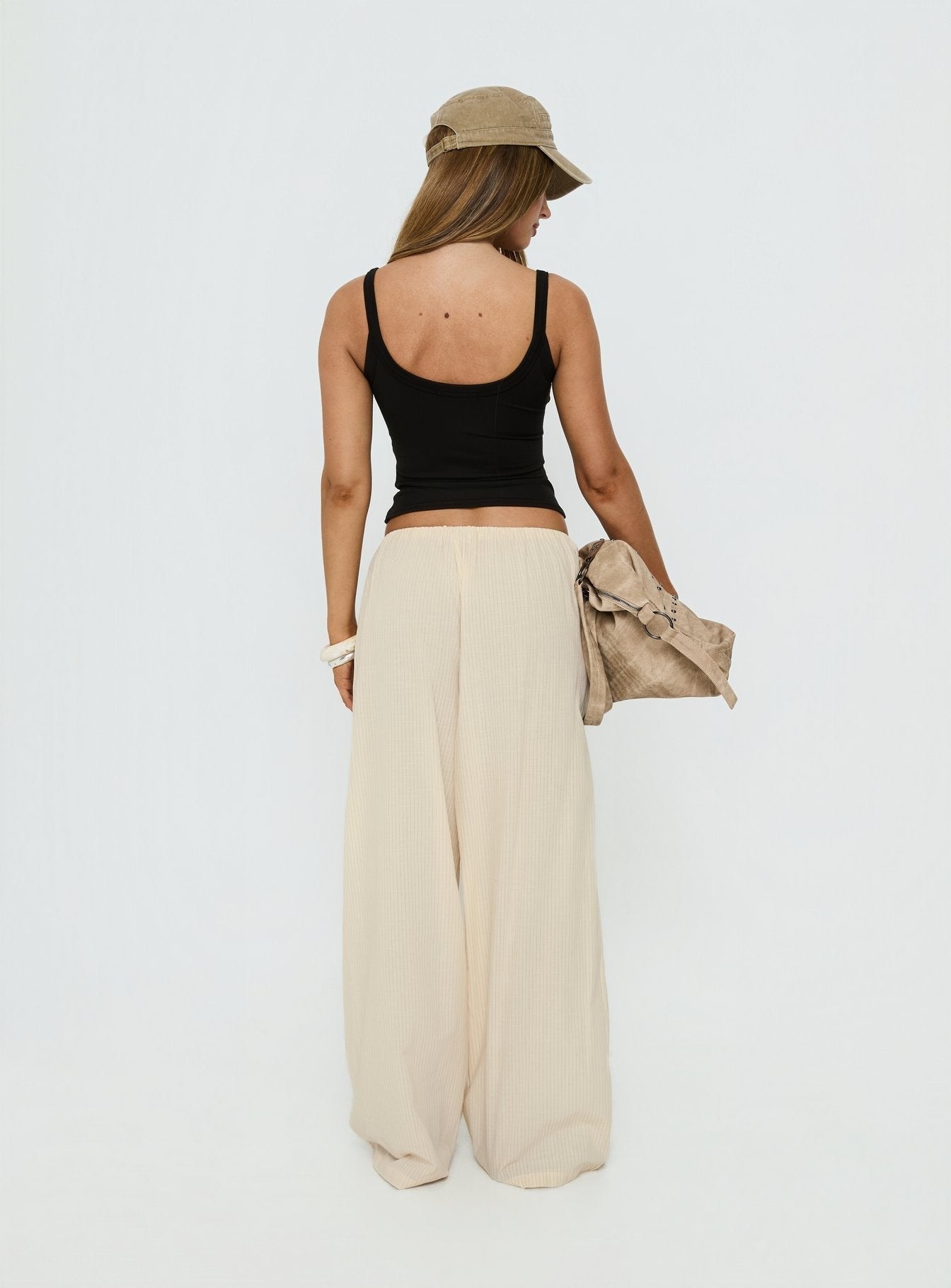 Lunea Concealed Waistband Pants Beige Stripe