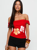 Hibiscus Haven Off Shoulder Graphic Top Red