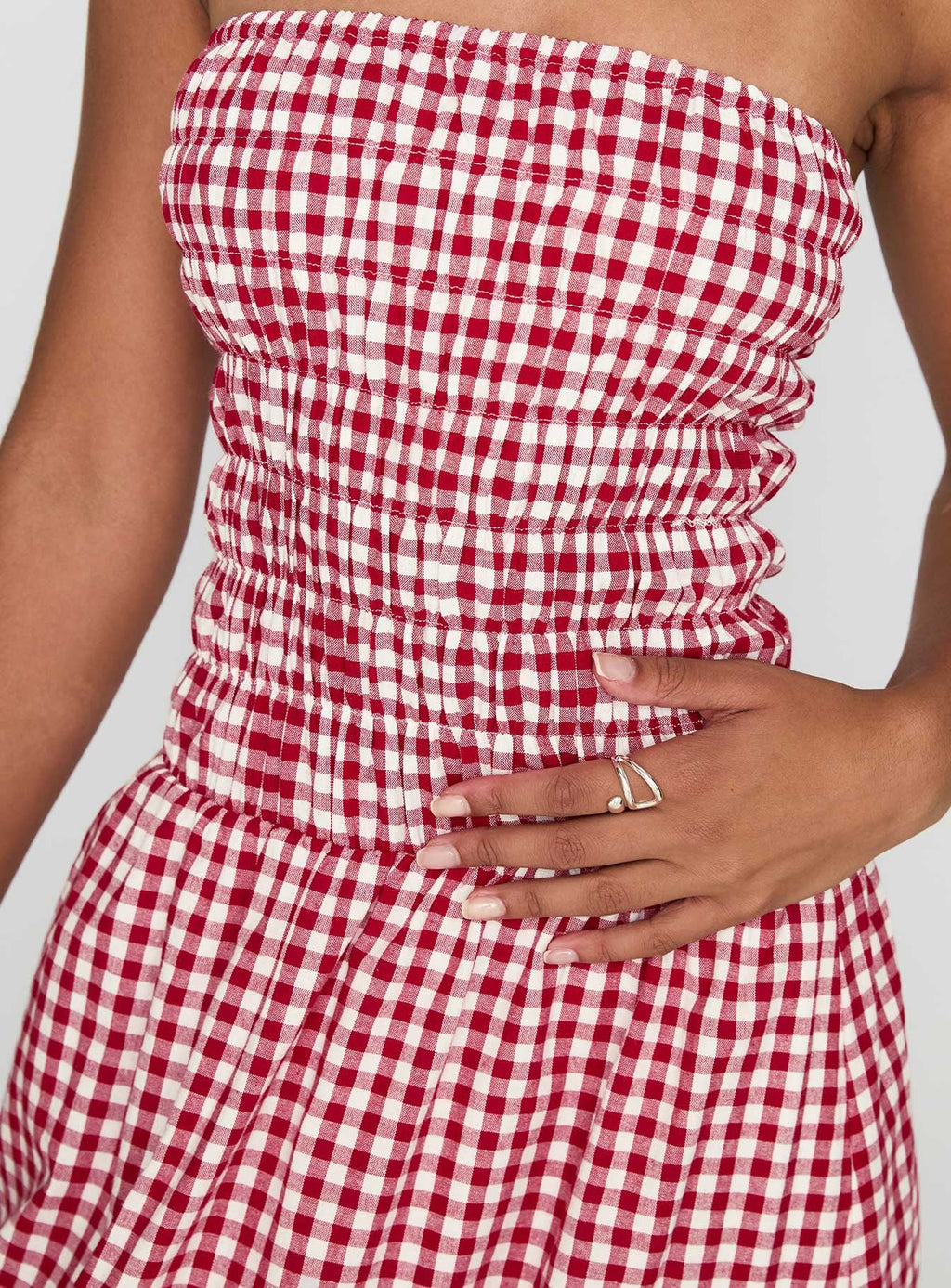 Human Nature Strapless Maxi Dress Red Check