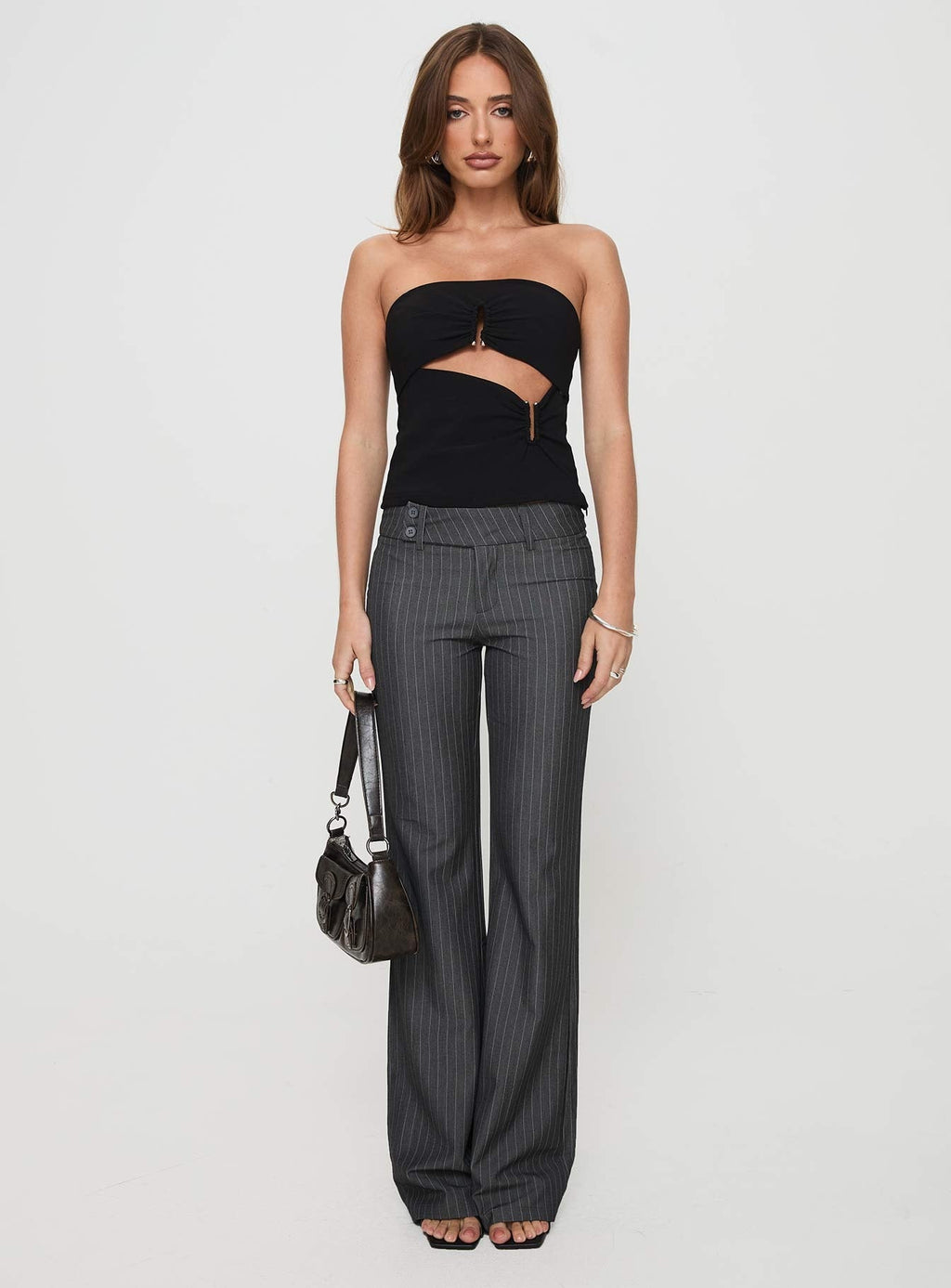 Kinkirk Flared Pants Grey Pinstripe Tall