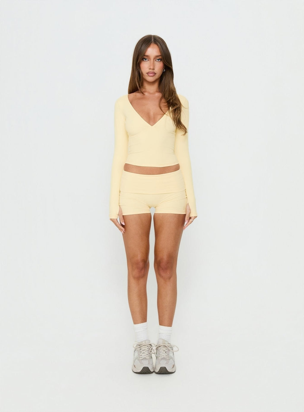 New Horizons Long Sleeve V Neck Top Butter Yellow